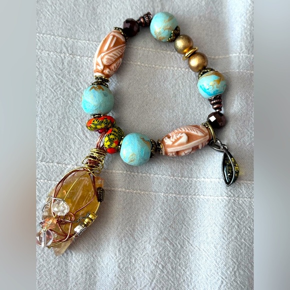Handmade Charm Bracelet with Hand-Painted Beads & Wire-Wrapped Accents 0778 - Picture 1 of 13